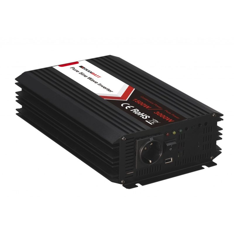 Skanbatt Inverter 12V 1500W Ren Sinus – Med Trådløs Fjernkontroll