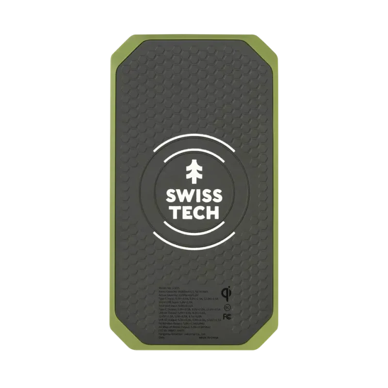 SwissTech 20000 mAh Powerbank – Trådløs lading, IP54 og solcelle