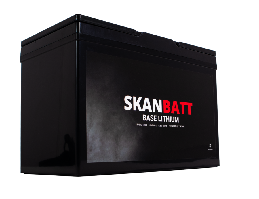 SKANBATT Base Lithium - 12V 100Ah 100A BMS - 307x169x208mm - Bluetooth - 3 Års garanti